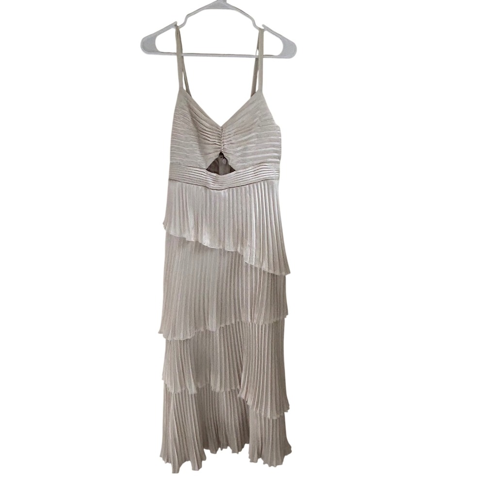 Abercrombie & Fitch Giselle Pleated Tiered Maxi Dress Cream Cut Out Size M - Picture 4 of 13